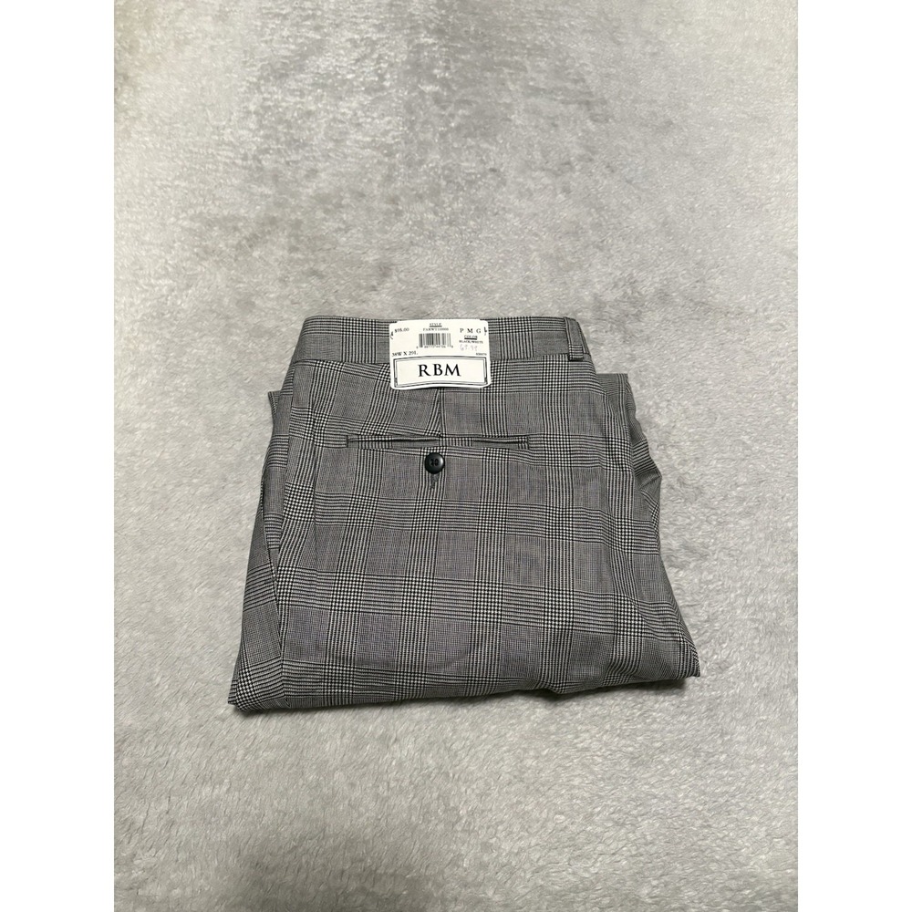 RBM Glen Plaid Wool Dress Pants‎ Size 38x29 Cuffed Trousers NWT Black White